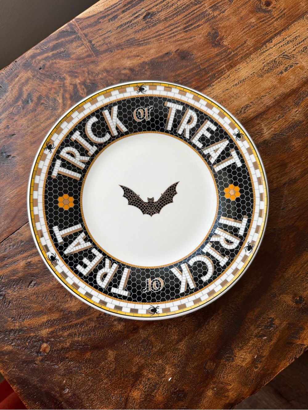 Anthropologie Bistro Tile Stoneware Dessert Plate: Halloween Edition